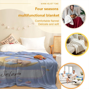 Personalized Sleeping Sloth Blanket | Custom Name | Crescent Moon Kawaii Flannel Throw Gift