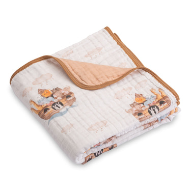 LollyBanks Muslin Baby Blanket, 100% Cotton Lightweight Baby Quilt, 47"x 47" and 6 Layers Newborn Blanket, (Noah's Ark Pattern)