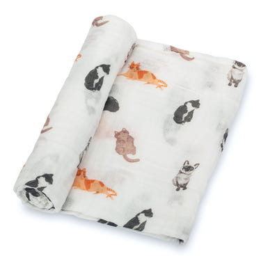 Adorable Cat Prints Muslin Swaddle Baby Blankets - 47" x 47" 100% Cotton Muslin - MOOGCO Baby