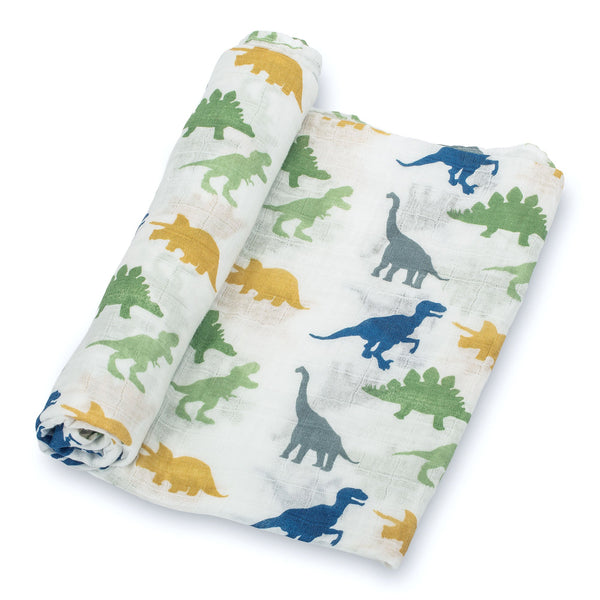 Dinosaur Swaddle Blankets, Dino Adventure: 47" x 47" 100% Muslin Cotton