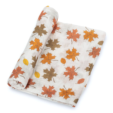 Leaves Baby Swaddle Blankets - Autumn Bliss: 47" x 47" 100% Muslin Cotton - MOOGCO Baby