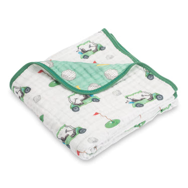 LollyBanks 100% Cotton Muslin Baby Blanket, 47"x47", Lightweight Newborn Quilt with Golf Print, 6 Layers.