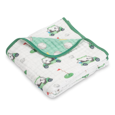 LollyBanks 100% Cotton Muslin Baby Blanket, 47"x47", Lightweight Newborn Quilt with Golf Print, 6 Layers.