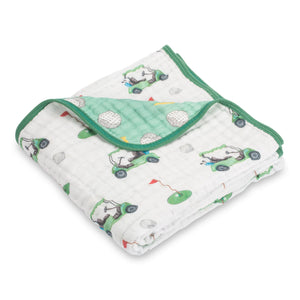 LollyBanks Muslin Baby Blanket, 100% Cotton Lightweight Baby Quilt, 47"x 47" and 6 Layers Newborn Blanket, (Golf Print)