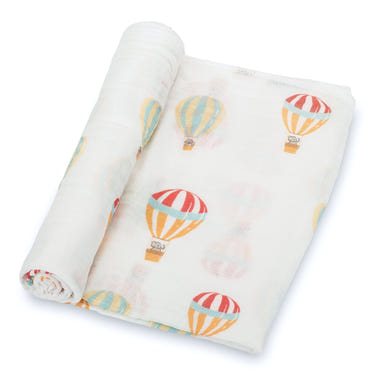 Baby Hot Air Balloons Swaddle Blanket - Up, Up, and Away: 47" x 47" 100% Muslin Cotton - MOOGCO Baby