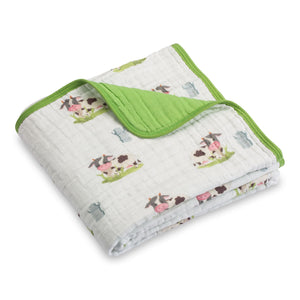 LollyBanks Muslin Baby Blanket, 100% Cotton Lightweight Baby Quilt, 47"x 47" and 6 Layers Newborn Blanket, (Cow Print)