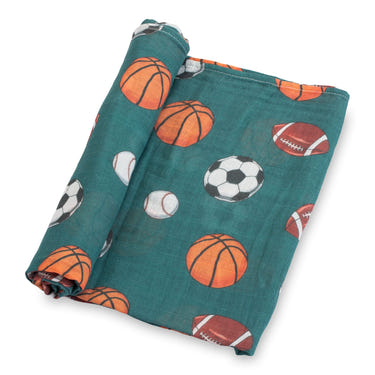 LollyBanks 100% Cotton Sports Theme Muslin Swaddle Blanket, 47"x47", perfect for newborns.