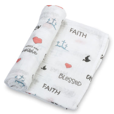 All Things Are Possible Baby Faith Swaddle Blanket in soft fabric, perfect for cozy and comforting swaddling.