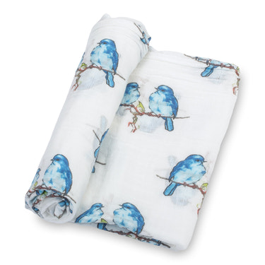 Blue Bird Of Happiness Baby Muslin Swaddle Blanket - MOOGCO Baby
