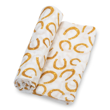 Lucky Horse Shoe Baby Muslin Swaddle Blanket - MOOGCO Baby