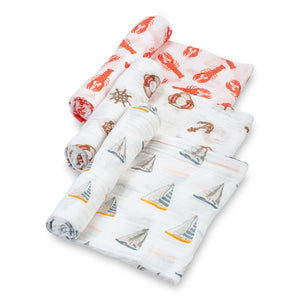 Lobster Sailboat - Baby Muslin Swaddle Blanket Set 3 Pack