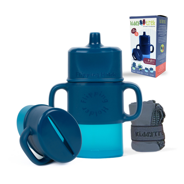 KiddyTrek 4-in-1 Sip & Snack Set: versatile food pouch, juice box holder, snack cup, and sip cup for babies.