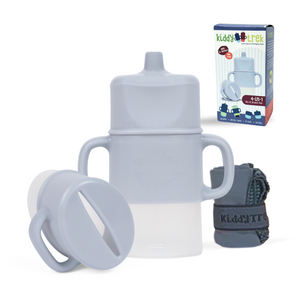 KiddyTrek 4-in-1 Sip & Snack Set: versatile food pouch, juice box holder, snack cup, and sip cup for babies.