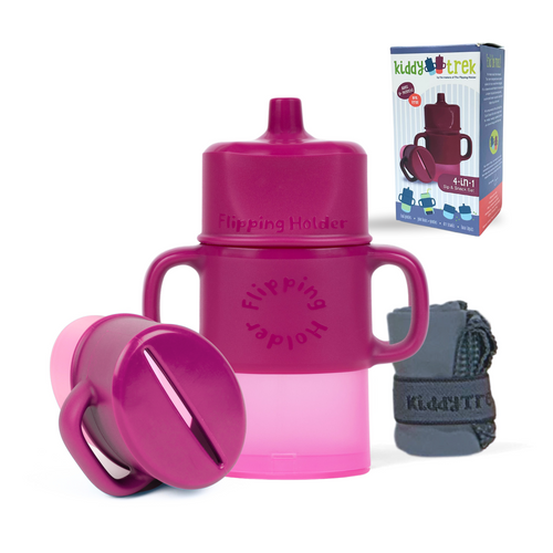 KiddyTrek 4-in-1 Sip & Snack Set: versatile food pouch, juice box holder, snack cup, and sip cup for babies.