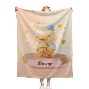 Personalized Kawaii Duck Blanket | Custom Name | Blue Hat Duck Throw
