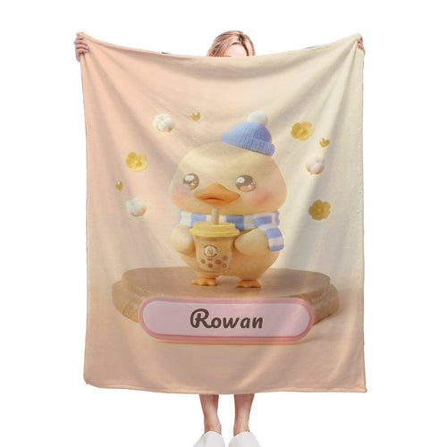 Personalized Kawaii Duck Blanket | Custom Name | Blue Hat Duck Throw