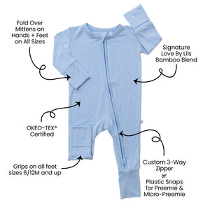 Lillian Trisomy 18 Blue Bamboo Convertible Footie (2T-4T)