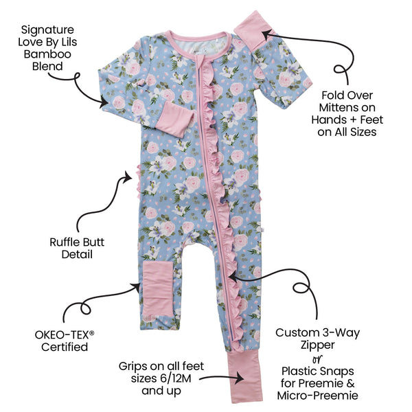 Lillian Floral Bamboo Ruffle Convertible Footie (2T-4T)