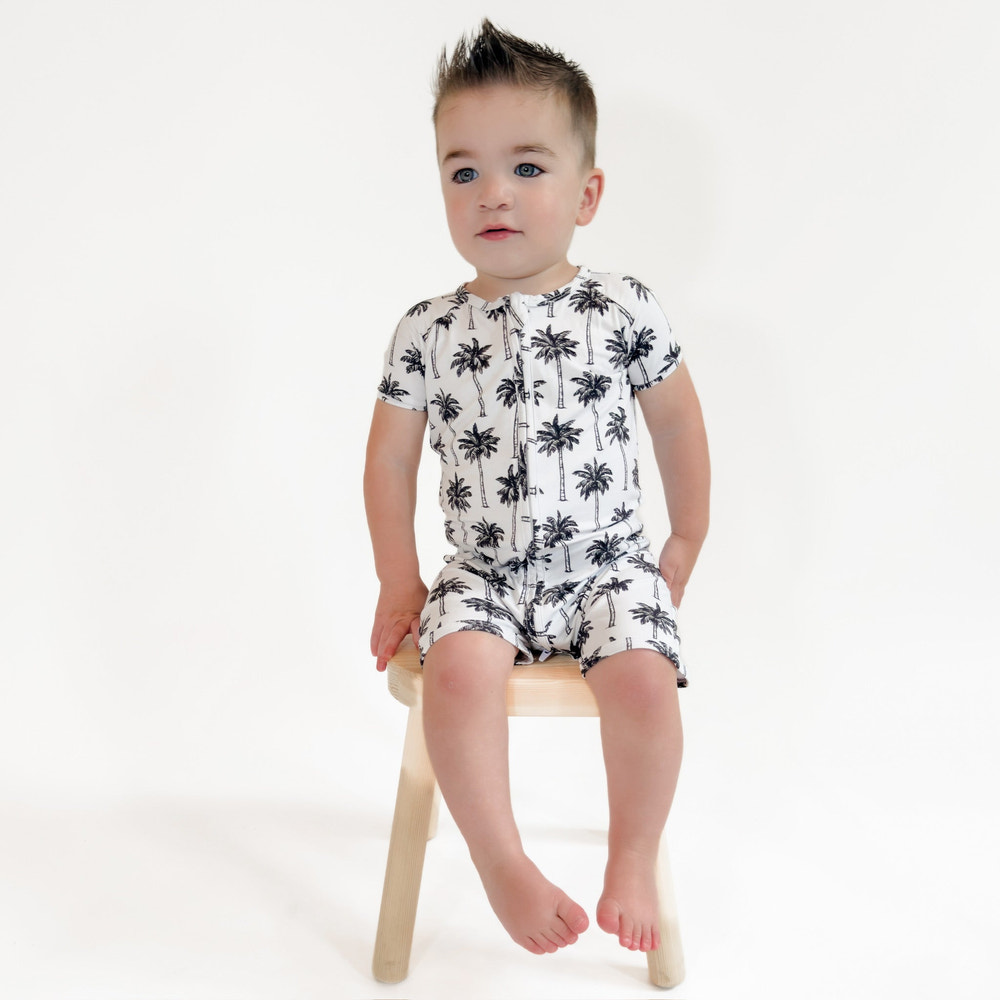 Bamboo Shorty Romper  | Palm Style White