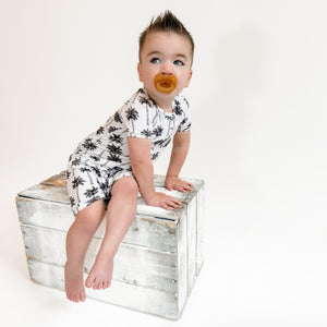 Bamboo Shorty Romper  | Palm Style White