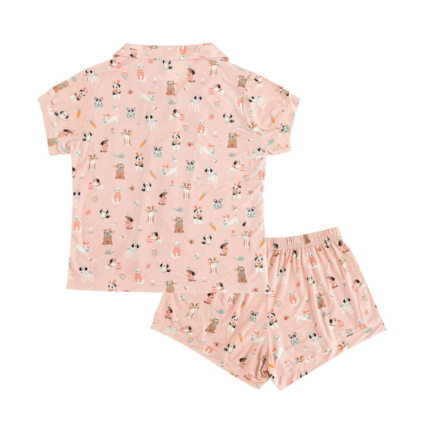 Puppy Egg Hunt (Women's Short Sleeve PJ) - Pink
