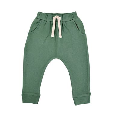 Basil green lounge pants for babies, soft and comfortable for everyday wear.