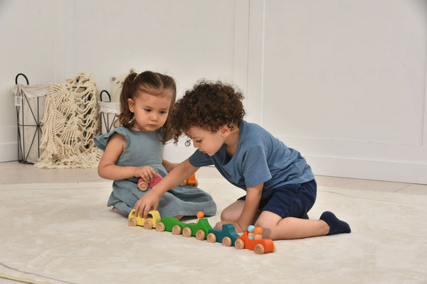 Wooden car toy set - 10 pieces for indoor play, showcasing colorful designs from angle 5. Perfect for toddlers!