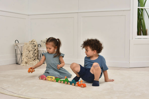 Wooden car toy set - 10 pieces, perfect for indoor playtime, shown from angle 7.