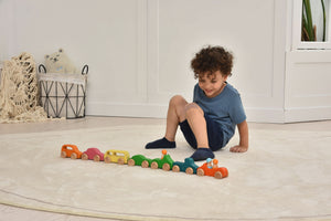Wooden car toy set - 10 colorful pieces for indoor play, perfect for toddlers and imaginative fun.