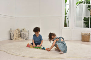 Wooden car toy set - 10 colorful pieces for indoor play, captured at a 15-degree angle.