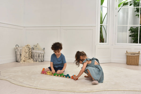 Wooden car toy set - 10 colorful pieces for indoor play, captured at a 15-degree angle.