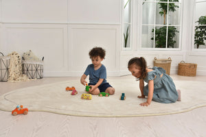 Wooden car toy set - 10 colorful pieces for indoor play, angled view showcasing vibrant designs and sturdy build.