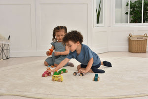 Wooden car toy set - 10 pieces, perfect for indoor play, captured at a 20-degree angle.