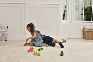 Wooden car toy set - 10 piece indoor playset for babies, shown at angle 21.