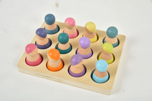 Wooden Rainbow Peg Dolls 12 Piece Set for indoor play, colorful and safe for imaginative baby fun.