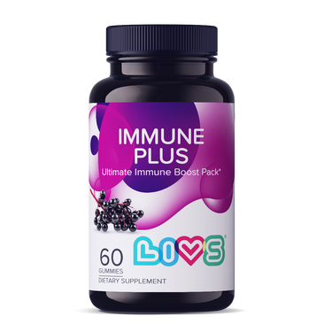 Immune Plus Gummies with elderberry for kids' health support, featuring a colorful packaging design.