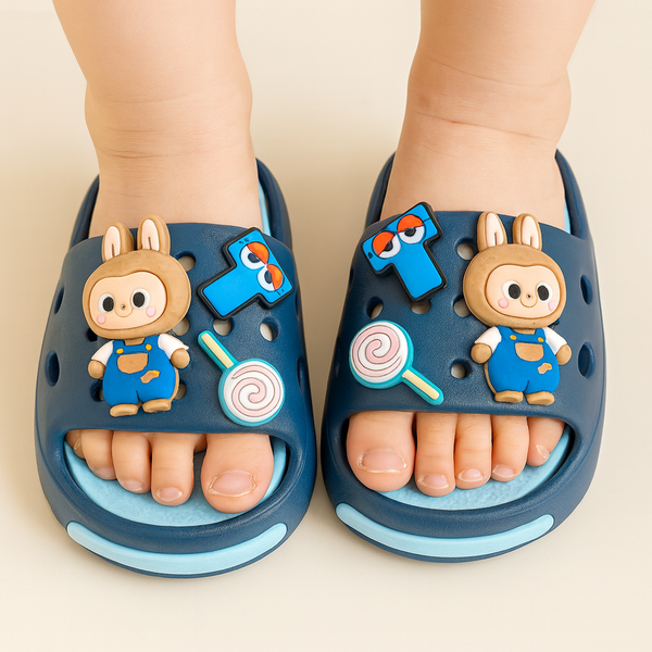 Kids EVA Slippers – Blue & Black (Ages 2–10)