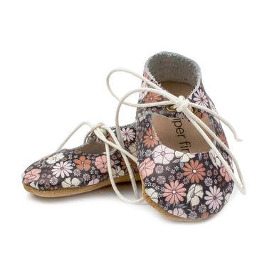 Black Floral Lace-Up Mary Jane Soft Sole for babies - stylish and comfortable footwear for little ones.