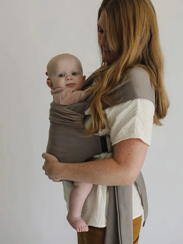 Simple Wrap in Driftwood color, angle view, perfect for comfortable and stylish baby carrying.