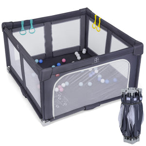 Large Baby Playpen BPA-Free Foldable Toddlers Safety Fence Play Yard-Dark Grey
