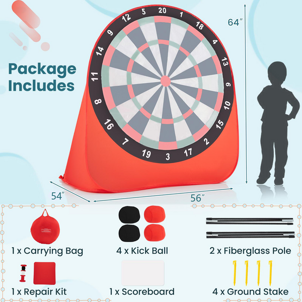 Large Dart Board for Kids with 4 Kick Balls - Weather-Resistant