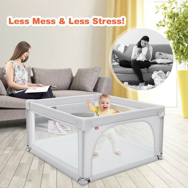 Large Safety Play Center Yard with 50 colorful balls for infants, perfect for safe play and feeding activities.