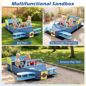 Large Wooden Kids Sandbox with Bottom Liner and Bench Seat-Blue