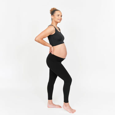 High-waisted leggings for nursing moms, offering comfort and style during feeding sessions.