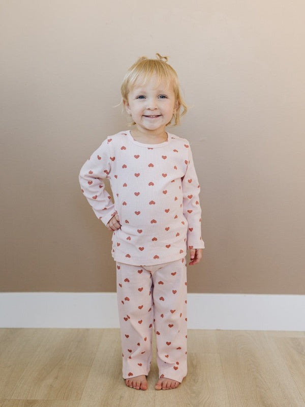 Leni & Romi | Kids Ribbed Cotton Set - Dreamy Mauve Hearts