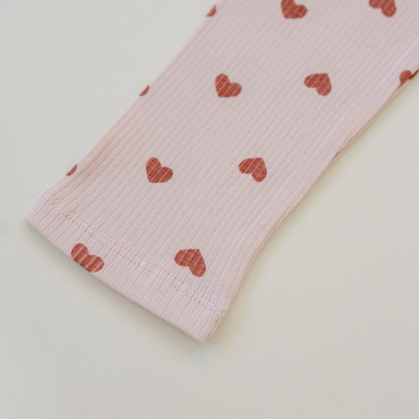 Leni & Romi | Kids Ribbed Cotton Set - Dreamy Mauve Hearts