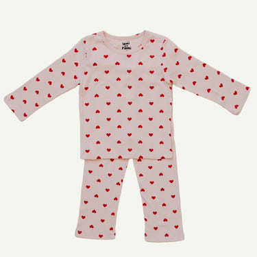Leni & Romi | Kids Ribbed Cotton Set - Valentine Rose Hearts