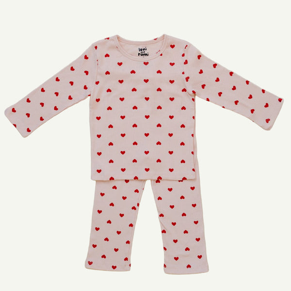 Leni & Romi | Kids Ribbed Cotton Set - Valentine Rose Hearts