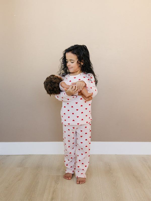 Leni & Romi | Kids Ribbed Cotton Set - Valentine Rose Hearts