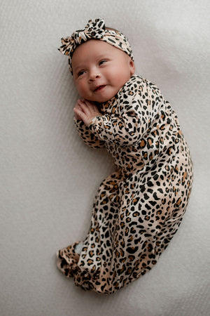 Leopard Knotted Newborn Baby Gown